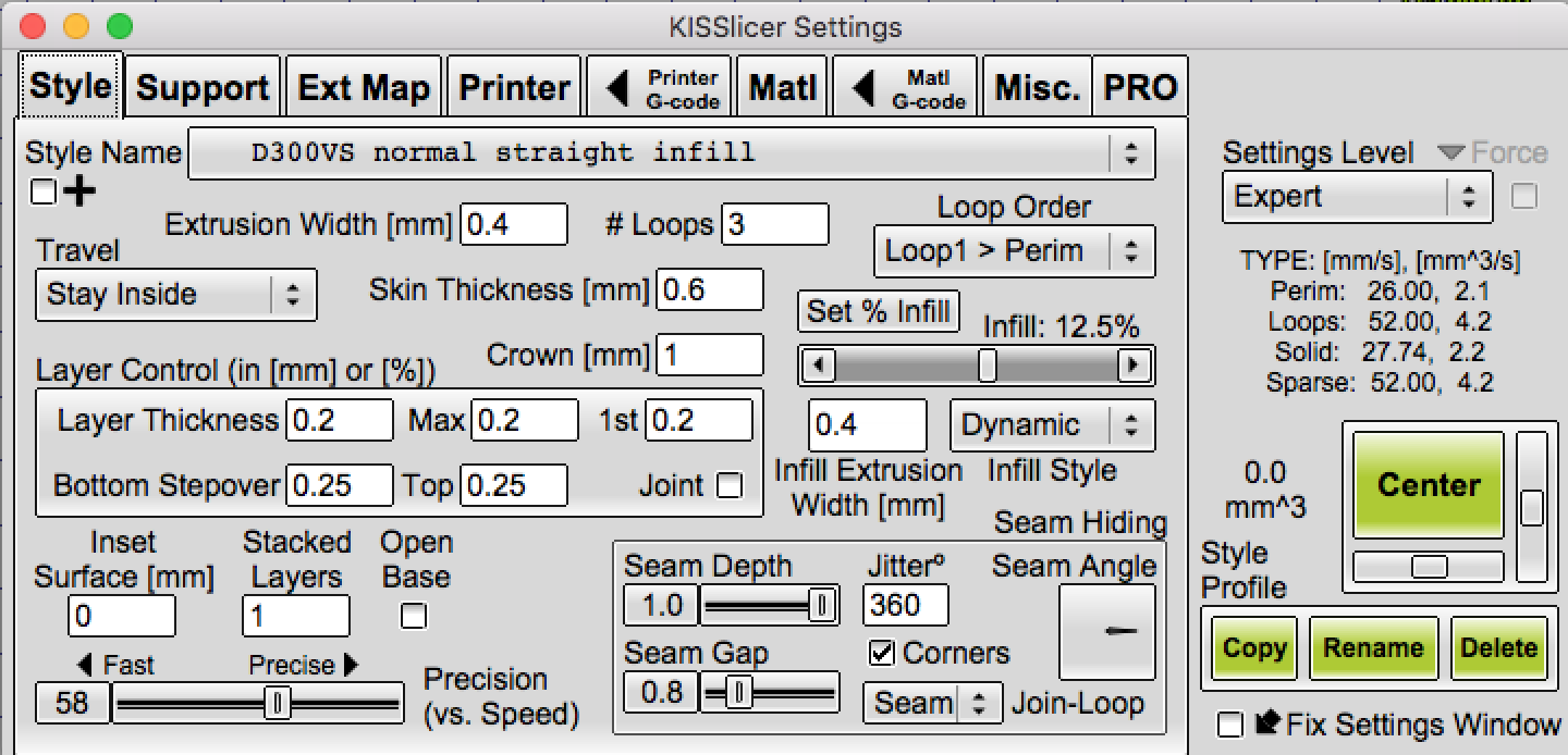 KISSlicer's style tab screenshot.