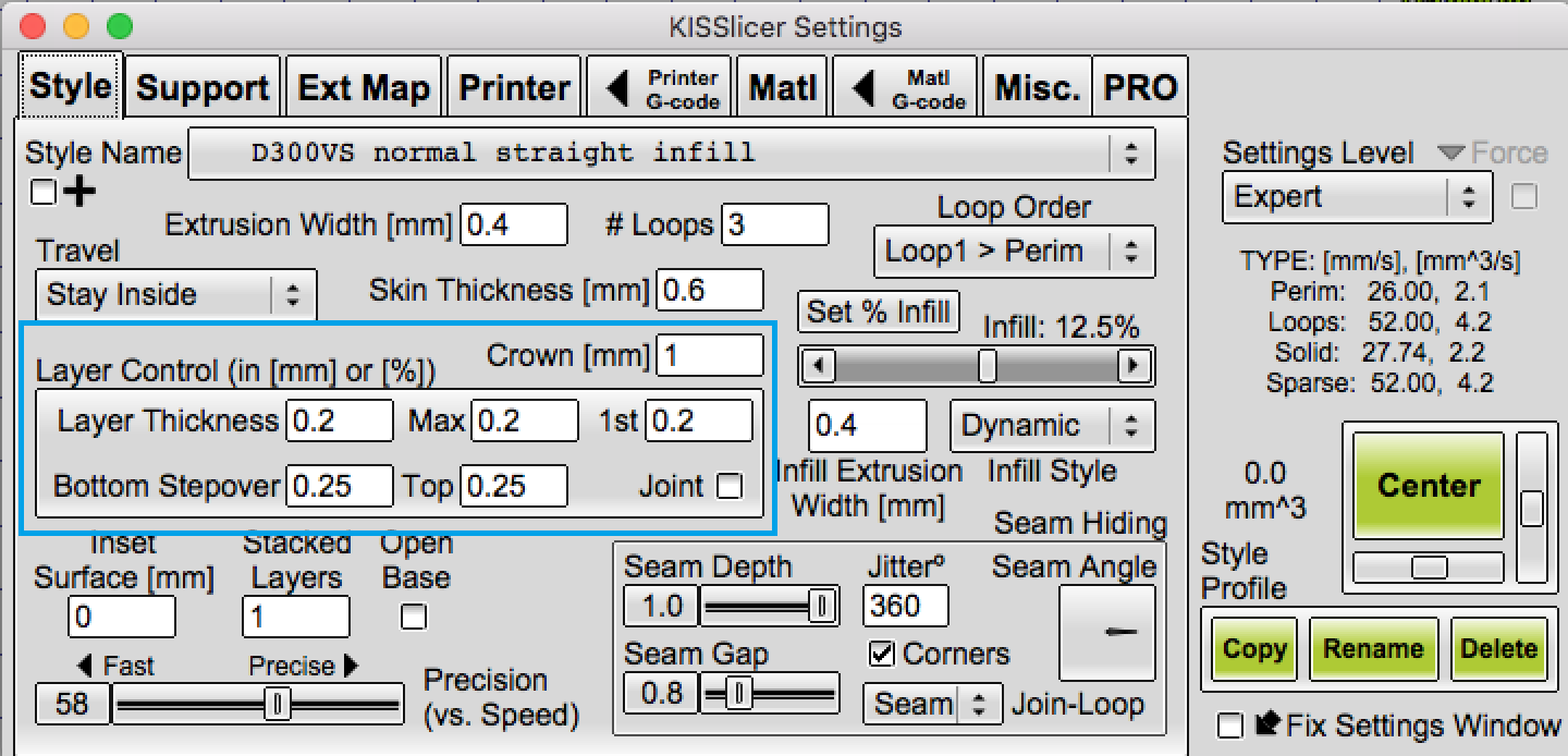 How to set the fixed layer height in KISSlicer.